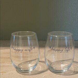 Happy Wife Happy Life Stemless Wine Glass Set
